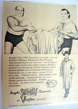 1953 Ad Hugh&#39;s Sta-Dri Raincoats With Wrestlers Whipper Watson and Pat F... - $9.99