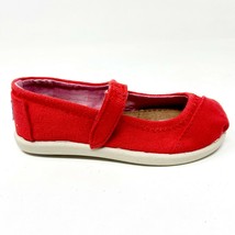Toms Mary Jane Red Tiny Toddler Slip On Casual Canvas Flat Shoes - £19.71 GBP