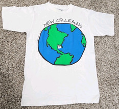 Vtg 1988 Gravity Graphics Earth New Orleans Art Tee Shirt Sz L White Mad... - £26.26 GBP