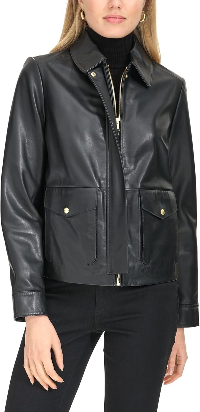 Cole Haan Women's Lambskin Trucker Leather Jacket Item image 5