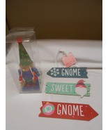 Cute lot NEW Gnome Christmas Nutcracker &amp; Hanging decorative glitter sign  - £8.88 GBP