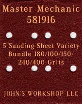 Master Mechanic 581916 - 80/100/150/240/400 Grits - 5 Sandpaper Variety Bundle I - £3.92 GBP