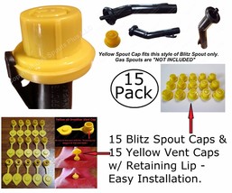 30pcs Total New Combo Pk 15 Blitz Yellow Spout Caps +15 Yellow Gas Can Vent Caps - £25.72 GBP