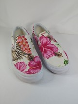 Vans Classic Slip Ons Womens 7.5 Tropical Floral Pink Hibiscus Hawaiian White - £22.17 GBP