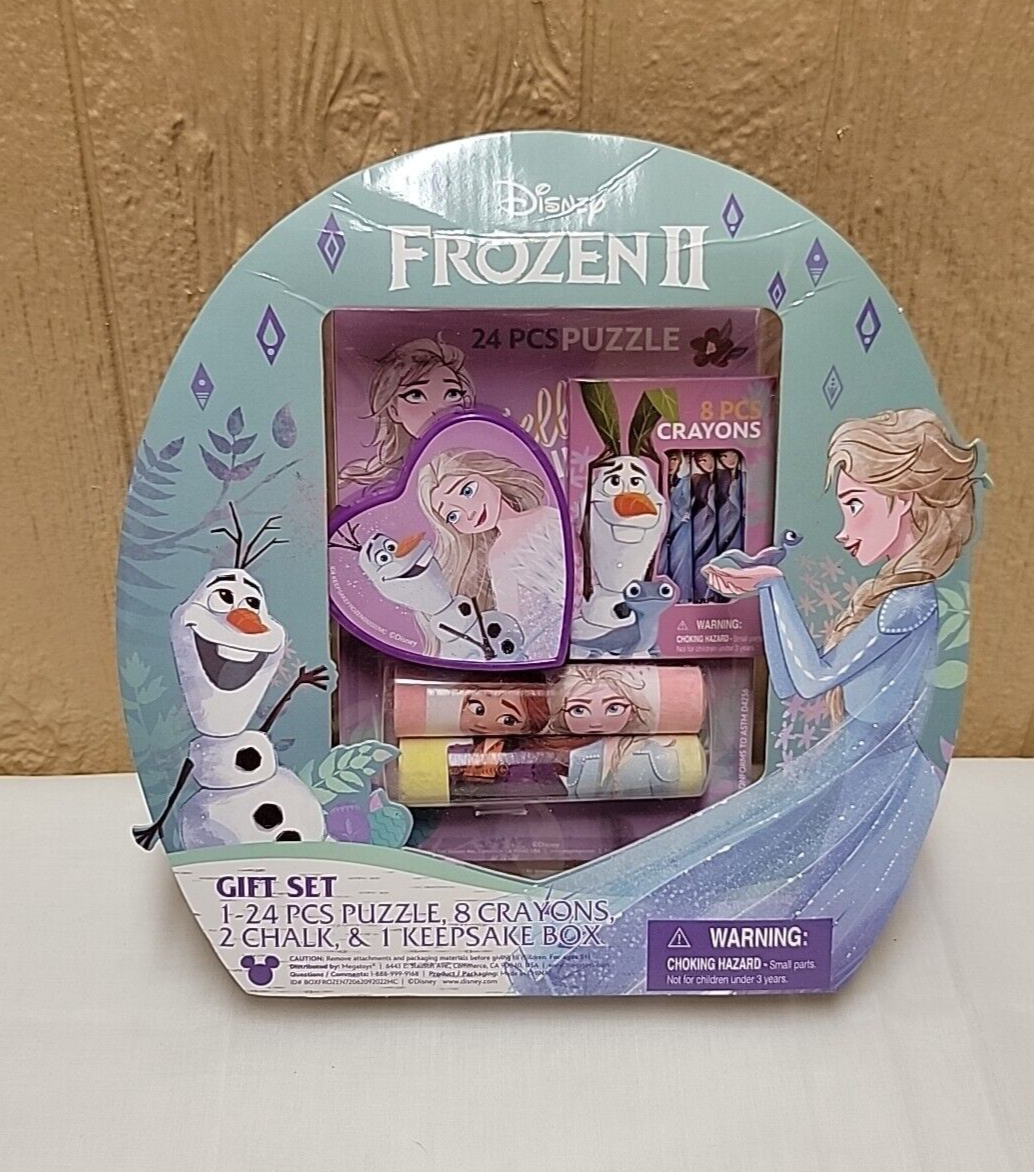Disney Frozen II Activity Gift Set 24 pc Puzzle Crayons Chalk Keepsake Box - $15.47