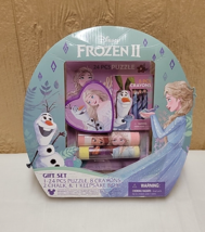 Disney Frozen II Activity Gift Set 24 pc Puzzle Crayons Chalk Keepsake Box - £12.16 GBP