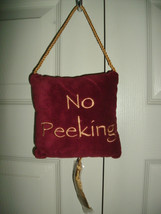 NEW No Peeking Plush Velour Christmas Door Hanger Pillow 5.5 in. burgund... - £7.86 GBP