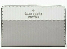 Kate Spade Staci White Gray Medium Compact Bifold Wallet WLR00124 NWT $189 FS - £57.87 GBP