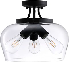 VONLUCE Semi Flush Mount Ceiling Light, 3-Bulb Black Ceiling Light Fixture - £84.73 GBP