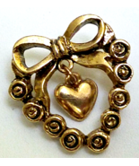 Vintage Camco Dangling Heart and Bow Lapel Tac Pin Brooch Signed Gold Tone - $14.82