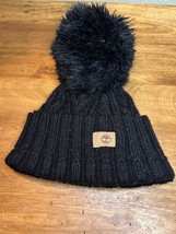 Timberland Heavy Knit Black Pom-Pom Plush Lined Beanie Hat One Size - $14.85