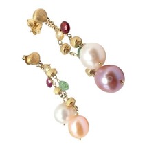 Authentic! Marco Bicego 18k Yellow Gold Paradise Multicolor Gems Pearl Earrings - £2,004.58 GBP