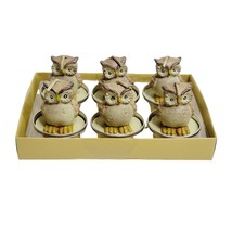 Owl Tealight Candles 6 Piece Set Painted Small 2 Inch Vintage Melinera P... - £11.66 GBP