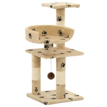 Cat Tree with Sisal Scratching Posts 65 cm Paw Prints Beige - £29.38 GBP