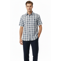 Men 2pc Walking Leisure Suit Short Sleeves By DREAMS Checker 282-01 Navy Blue image 3