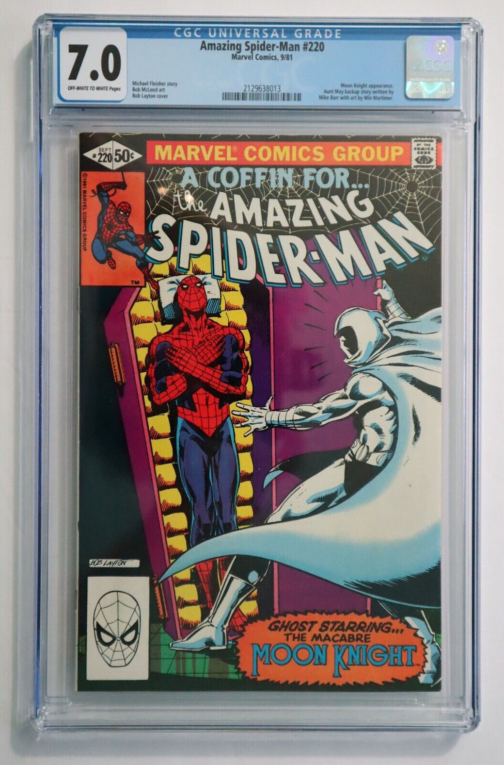 1981 Amazing Spider-Man 220 CGC 7.0 Moon Knight 50-cent cover,Marvel Comics 9/81 - £30.53 GBP