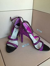 New Miu Miu by PRADA Open Toe Fuchsia Glitter High Heels Size 36.5 Shoes  - £273.78 GBP