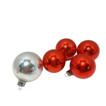 Vintage Rauch Glass Christmas Ball Ornaments 4 Red 2.5&quot; 1 Silver 3&quot; Lot 5 - $10.08