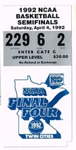 1992 NCAA Final Four Semi Finals Ticket Stub Indiana Duke Cincinnati Mic... - £264.49 GBP