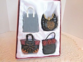 MINI HANDBAG SCULPTURE ORNAMENTS 4 RESIN PURSES VINTAGE BOXED J.C. PENNEYS - $275.87 MXN