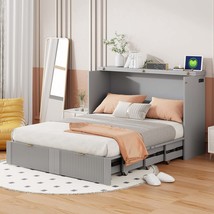 Full-Size Murphy Bed: Drawers, USB, Gray - $962.99