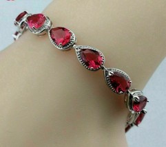 7.35 CT Pear Cut  Simulated Ruby Gold Plated  925 Silver Tennis Bracelet - £159.12 GBP