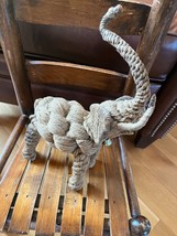 Large Repurposed Tan Twine Thin Rope Braided Wound Asian Elephant Figurine – - £15.88 GBP