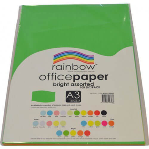 Rainbow Office Paper 100pk 80gsm (Bright Assorted) - A3 - $37.43