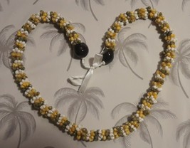 Hawaii Wedding Mongo Shell with Kukui Nut Lei Necklace WHITE-GREEN-YELLOW - $16.80