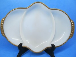 2 Anchor Hocking Fire King  Handled Milk Glass Divided plates - $22.00