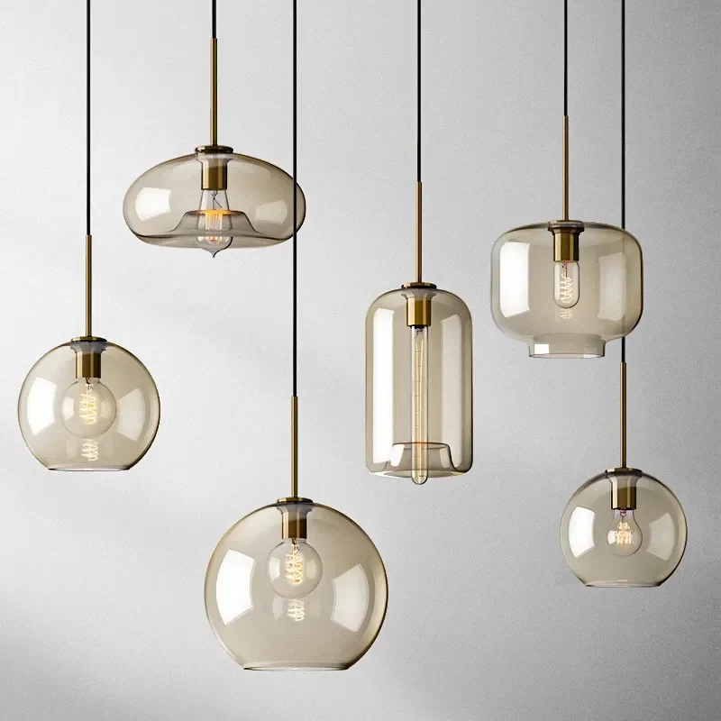 Glass lustre pendant light industrial decor lights fixtures kitchen and restaurant lamp thumb200