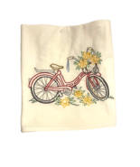 Dishtowel Dishtowels Red Bicycle Flowers 100% Cotton Embroidered 32&quot; x 3... - $13.51 CAD