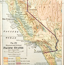 1920 Map Pacific States USA Physical Political Cali Nevada Oregon PNW DWQ5 - $19.99