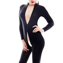 Women Shiny See Through Catsuit 2 Zipper Long Sleeve Bodysuit Clubwear Plus Size - £9.38 GBP+