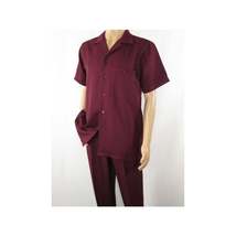 Men 2pc Walking Leisure Suit Short Sleeves By DREAMS 256-06 Solid Burgundy image 6
