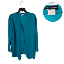 Paul Harris Teal Button Front Blouse Medium Long Sleeve Top - $14.85