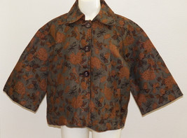 NEW Keren Hart Brown Tapestry Jacket Size Medium Buttons 3/4 Sleeves Fall Leaves - £14.27 GBP