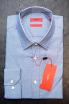 Hugo Boss Men&#39;s Elisha Extra Slim Fit Easy Iron Blue Cotton Dress Shirt ... - $90.02