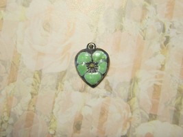 Vintage Sterling silver enameled puffy heart charm-OPAL GREEN pansy - £21.53 GBP