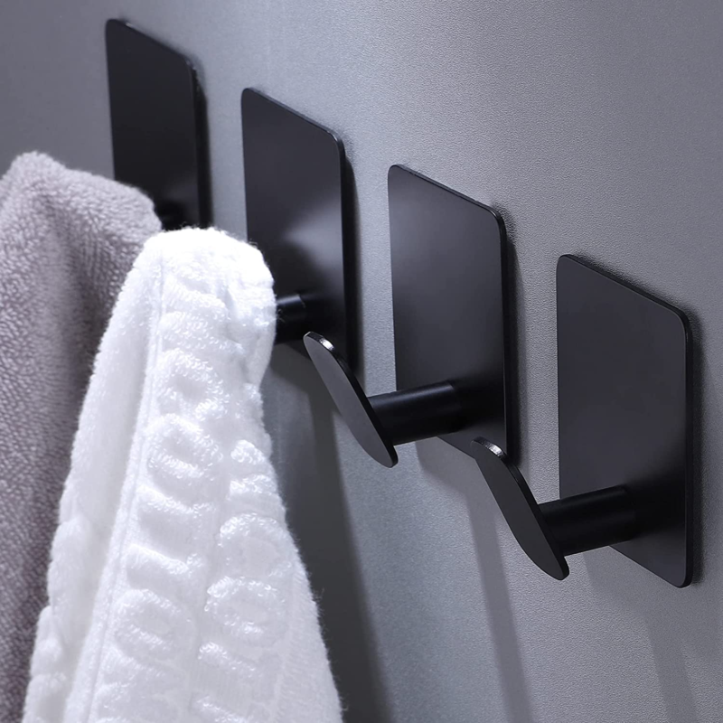 Primary image for DELITON Adhesive Hooks - 4 Pack Towel/Coat Hooks Wall Hooks Stick on Bathroom or