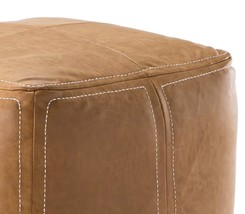 Square Pouf cover , Handmade Baseball stitch , Natural leather , footrest ,  cus - £171.83 GBP