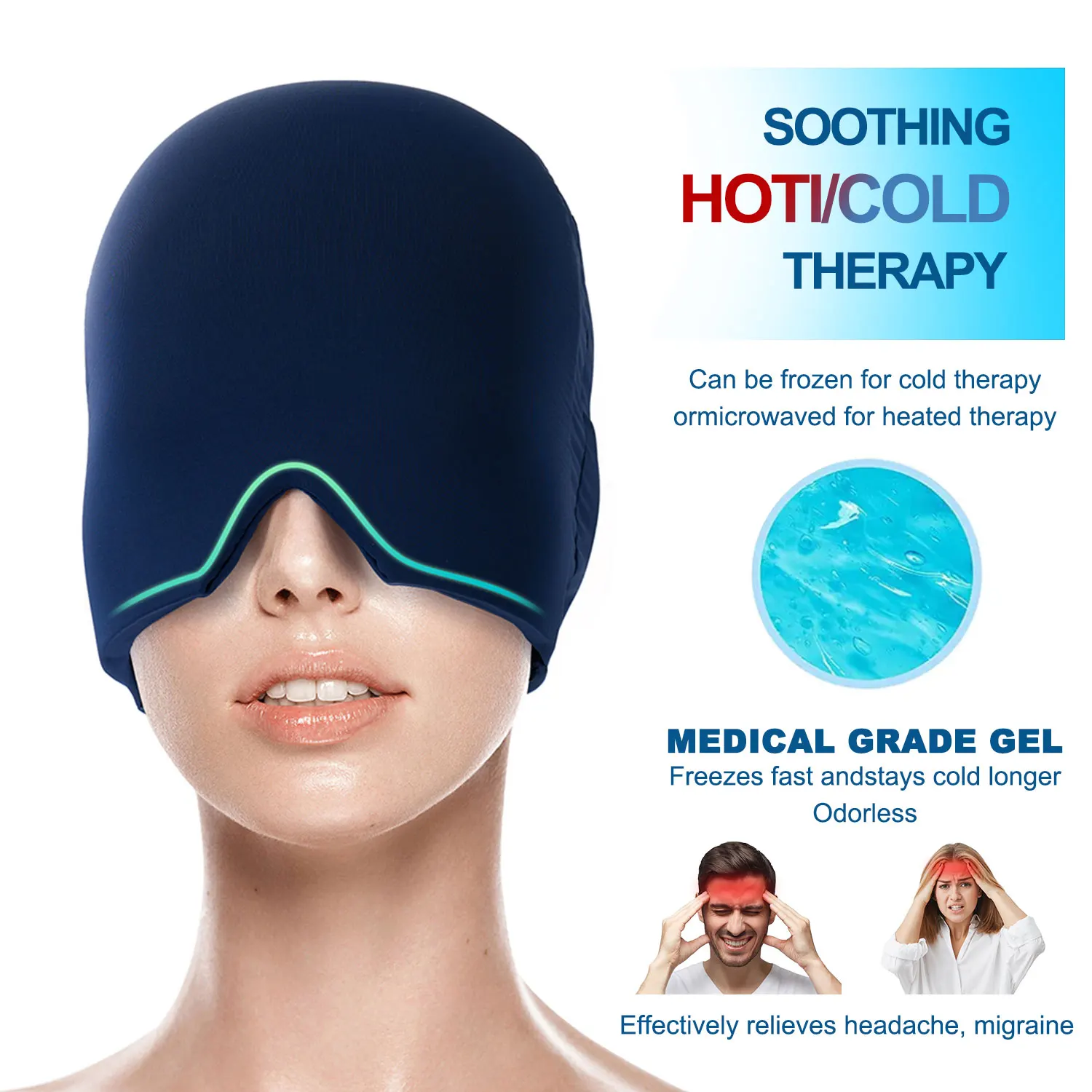 Migraine Headache Hat 360°Head Eye Coverage Gel Hot Cold Therapy Headache - £99.20 GBP