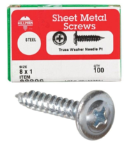 Sheet Metal Screws No. 8 X 1&quot; L Self-Piercing, Zinc-Plated 100-PK, Hillm... - $0.99