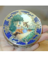 Exceptional 800 Silver Hand Engraved Scenic Enamel Lapis Compact Italy - $8,090.50 MXN