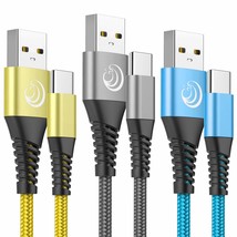 Usb C Cable 3A Fast Charging 6Ft 3Pack Nylon Type C Phone Charger Cord For Samsu - £18.95 GBP
