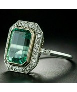 Engagement Art Deco Green Emerald Ring White Gold Over 4.00Ct Diamond in... - £91.72 GBP