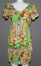JAMS WORLD Colorful Floral Patch Button Front Scoop Neck S/S Dress Wm&#39;s 7 - £39.16 GBP