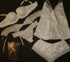 Victoria&#39;s Secret 32DD Bra Set+Garter+M Cami+Shorts White Bridal I Do Crystal - £149.05 GBP