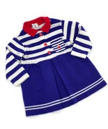 Baby Togs Vintage Dress Blue White Striped Knit Embroidered Pocket Size ... - £15.56 GBP