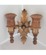 HOMCO Wood Double Candleholder VTG Gold and Brown Wall Candle Holder 70s... - $21.87 CAD